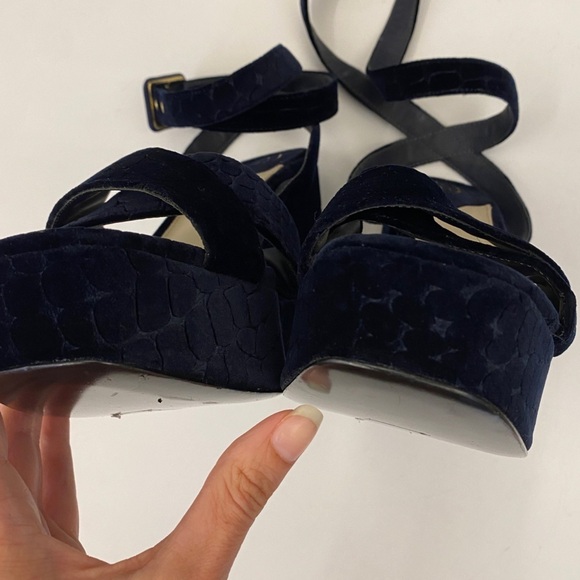 ASH || Boom Velvet Croc Embossed Platform Sandals Heels Midnight Navy 40 - Picture 10 of 11